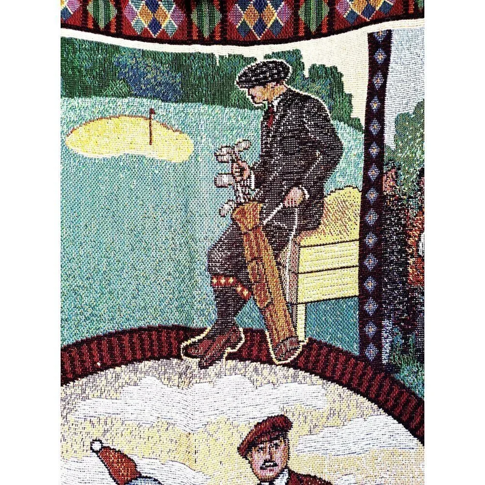 American Weavers Vintage Tapestry Blanket Golf Themed